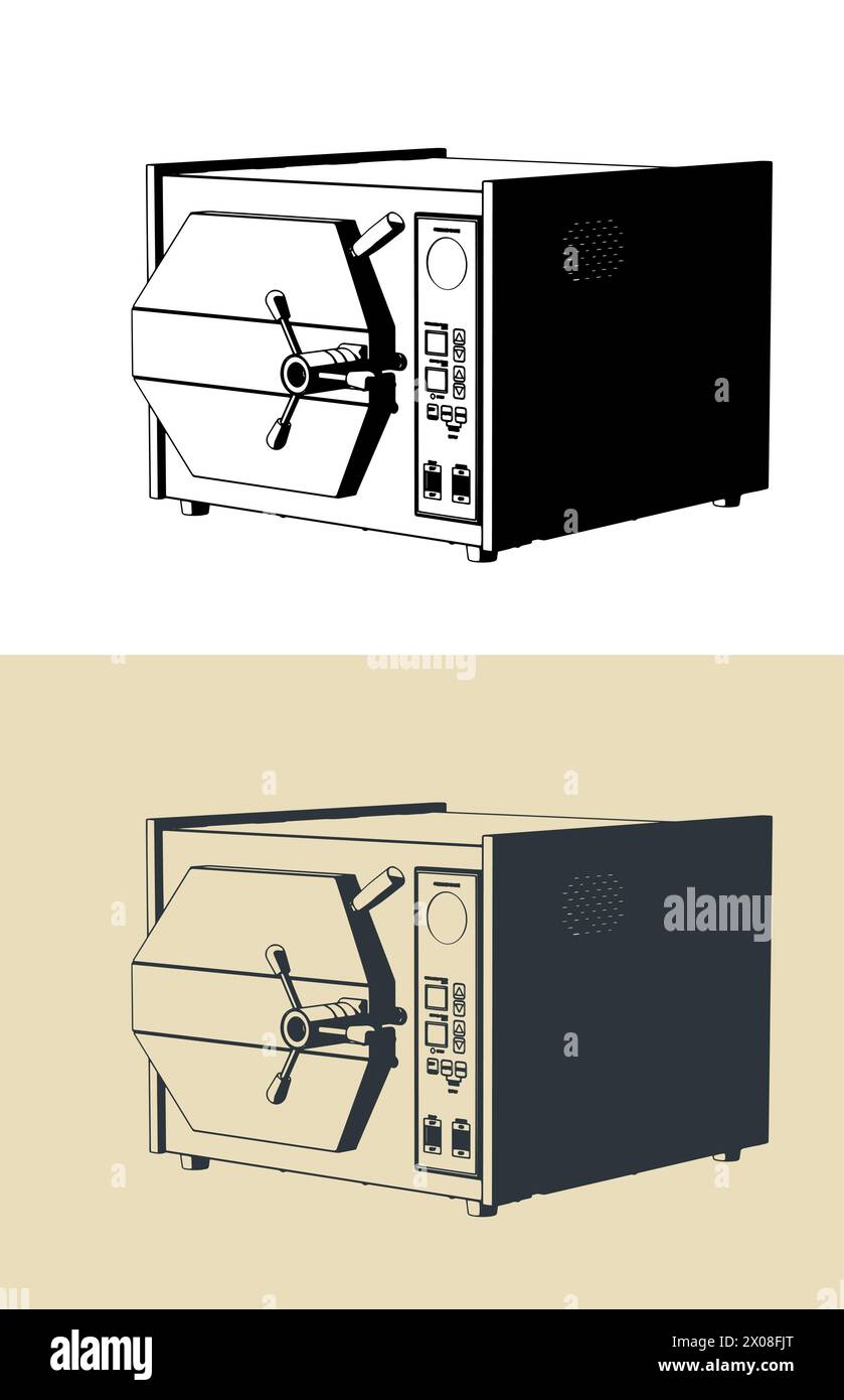 Stylized vector illustration of autoclave sterilizer lab equipment Stock Vector