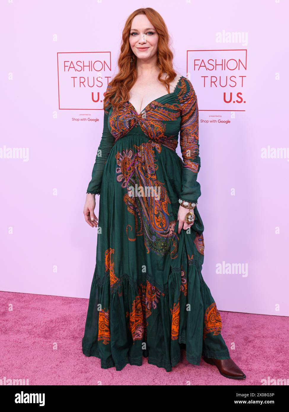 BEVERLY HILLS, LOS ANGELES, CALIFORNIA, USA - APRIL 09: Christina Hendricks arrives at the Fashion Trust U.S. Awards 2024 held at a Private Residence on April 9, 2024 in Beverly Hills, Los Angeles, California, United States. (Photo by Xavier Collin/Image Press Agency) Stock Photo
