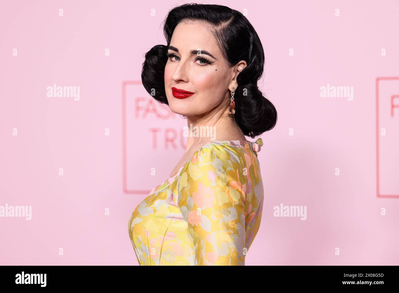 BEVERLY HILLS, LOS ANGELES, CALIFORNIA, USA - APRIL 09: Dita von Teese arrives at the Fashion Trust U.S. Awards 2024 held at a Private Residence on April 9, 2024 in Beverly Hills, Los Angeles, California, United States. (Photo by Xavier Collin/Image Press Agency) Stock Photo