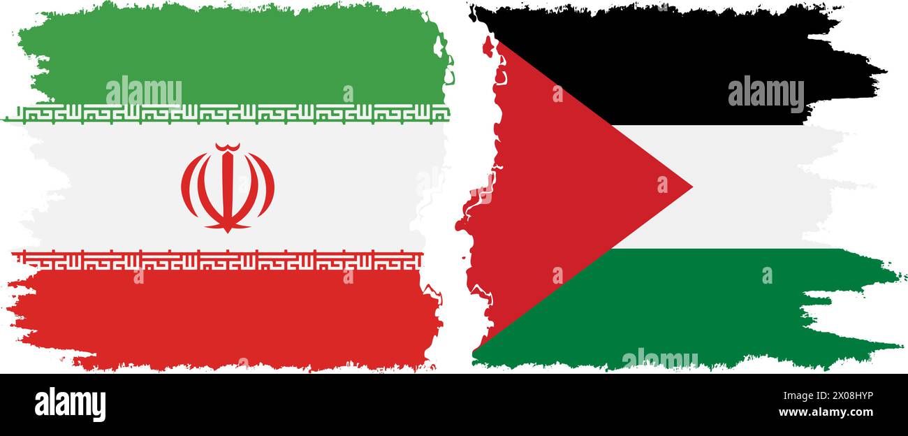 Palestine and Iran grunge flags connection, vector Stock Vector
