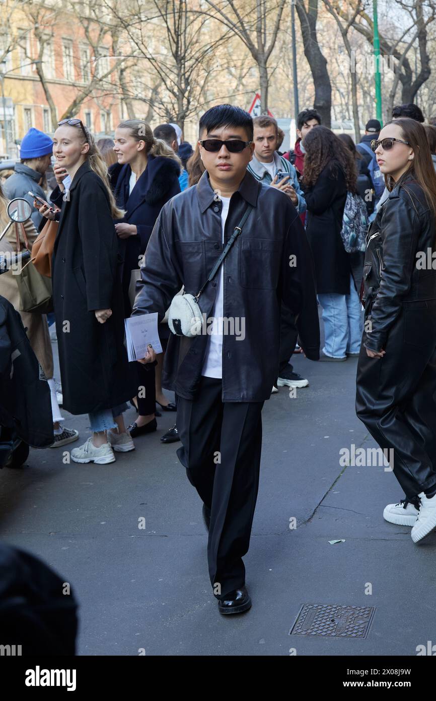 Declan Chan MILAN, ITALY - FEBRUARY 21 , 2024: Declan Chan before Fendi fashion ...