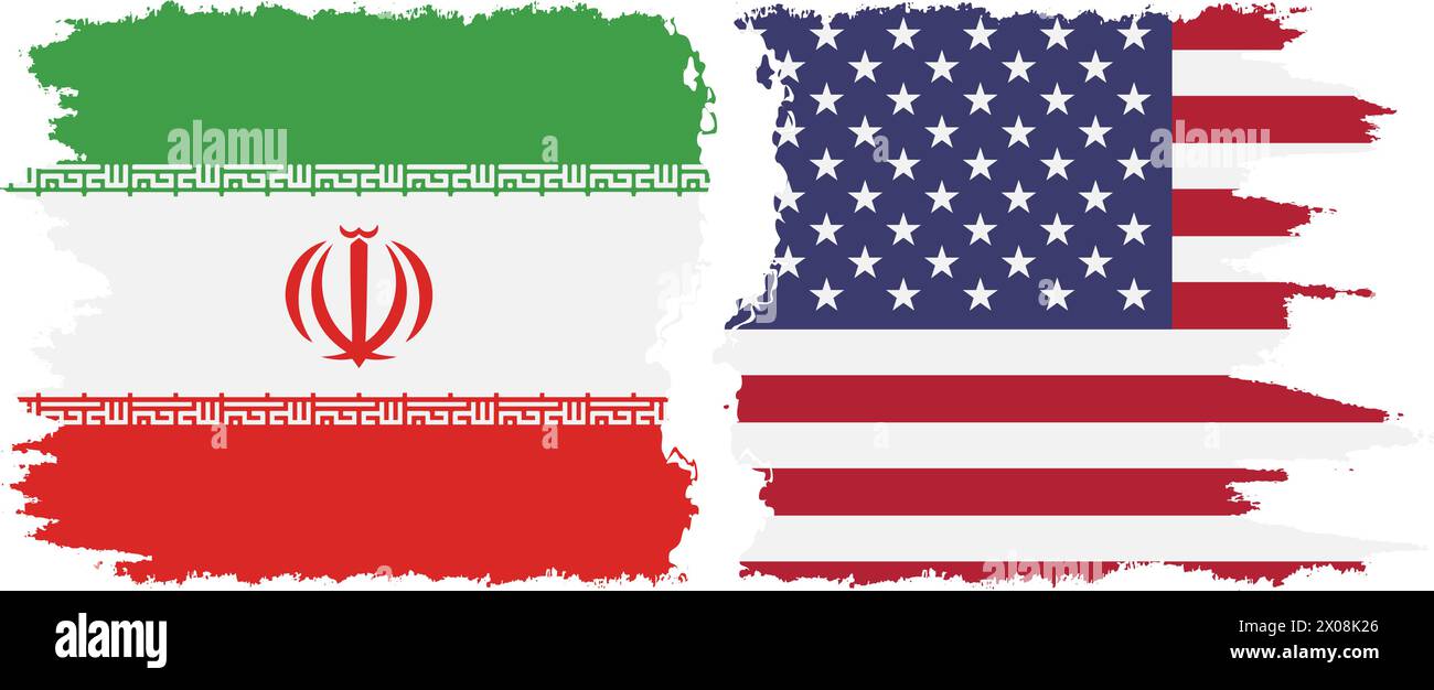 United States and Iran grunge flags connection, vector Stock Vector