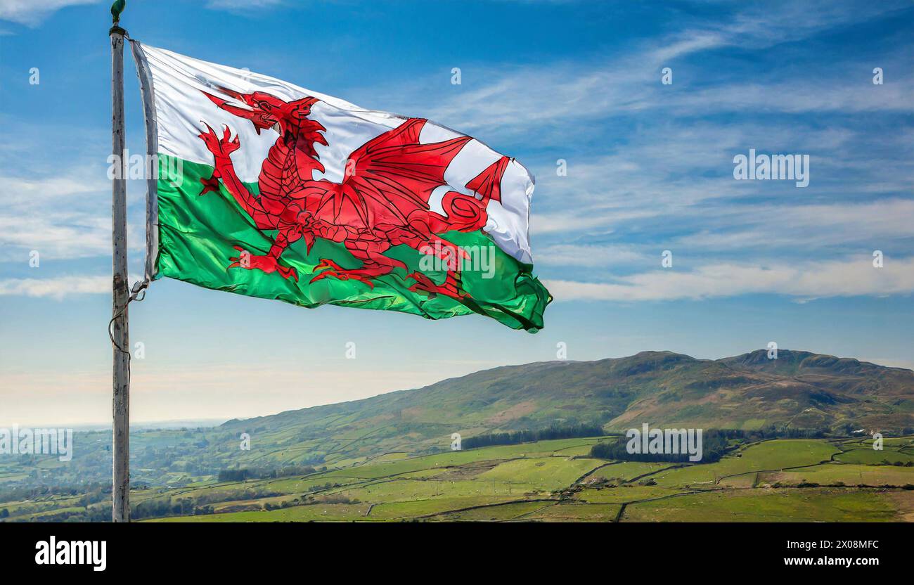 Die Fahne von Wales, Großbritannien, flattert im Wind Stock Photo