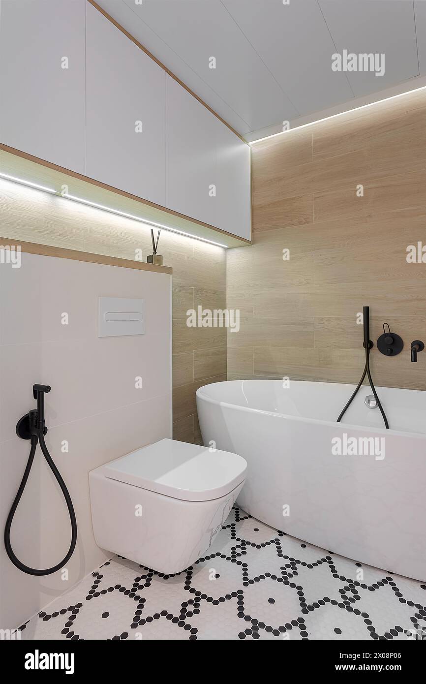 Photo inspiration: Picture Idea: Stylish Modern Bathroom Featuring A White Freestanding Bathtub Wall