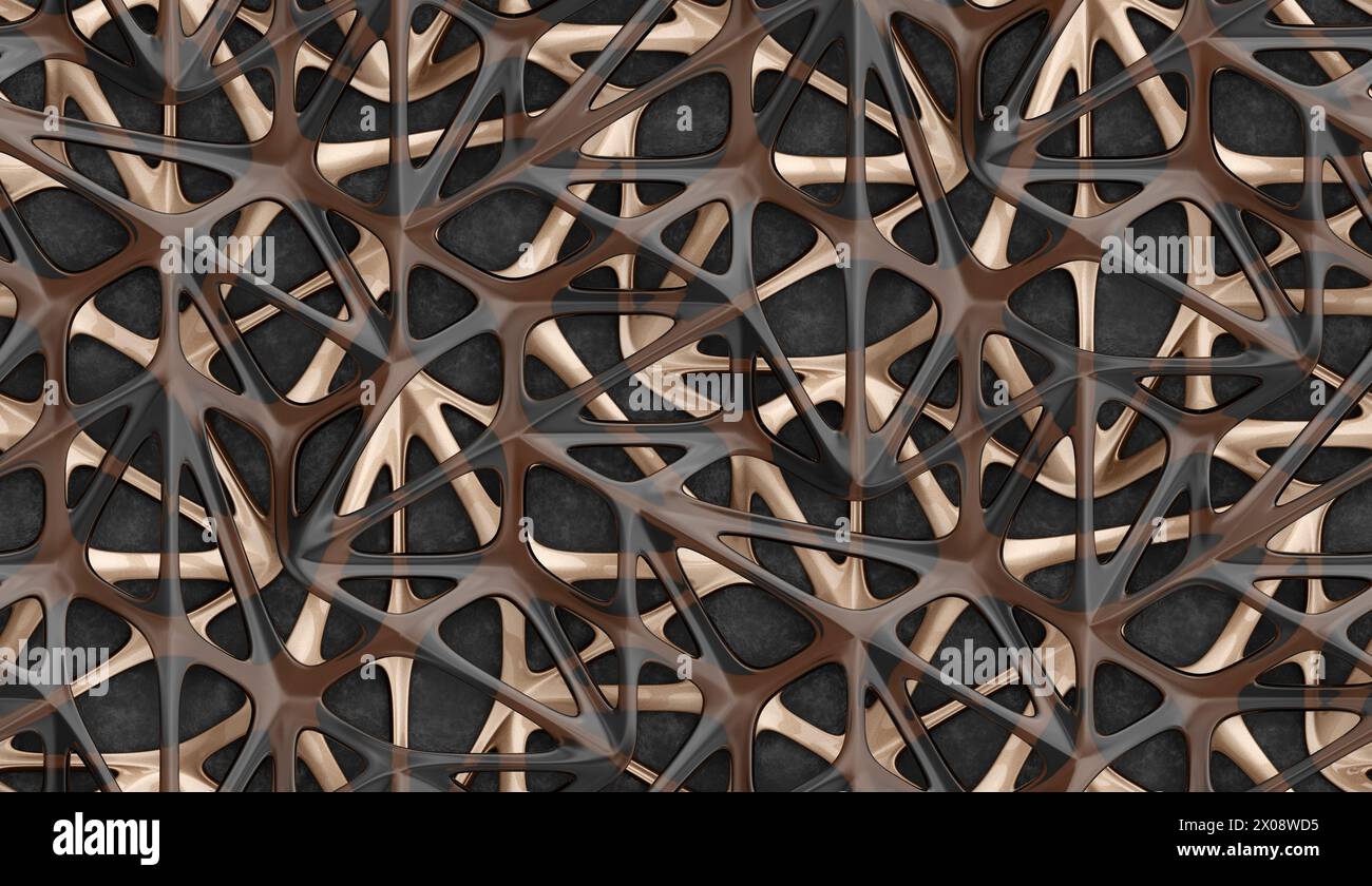 An intricate abstract pattern of interconnected bronze lines over a ...
