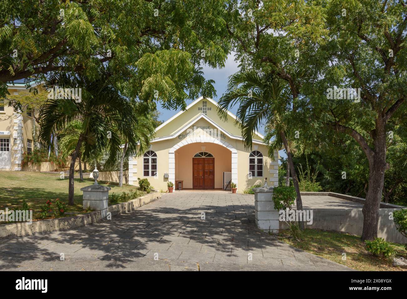 Mustique Christian Assembly church in Lovell Village, Mustique Island, St Vincent & the Grenadines, Caribbean Stock Photo