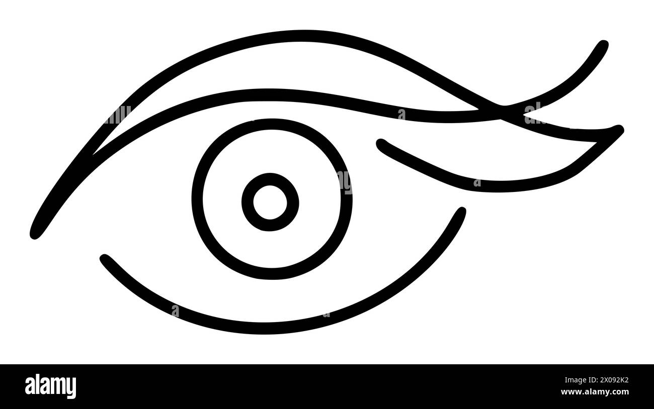 Hand drawn eye icon in simple doodle style. Open black eye with lines. Monochrome design Stock Vector
