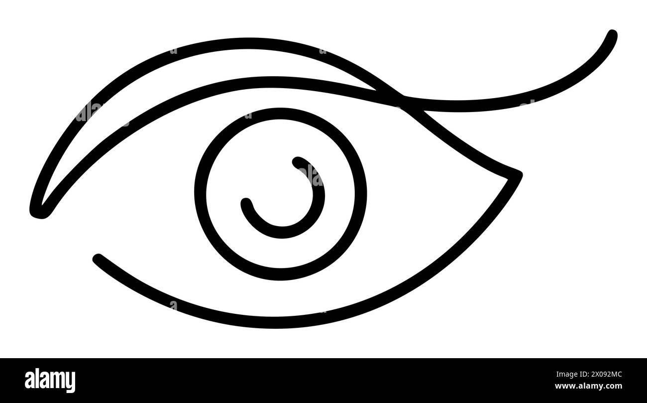 Hand drawn eye icon in simple doodle style. Open black eye with lines logo. Monoline design Stock Vector
