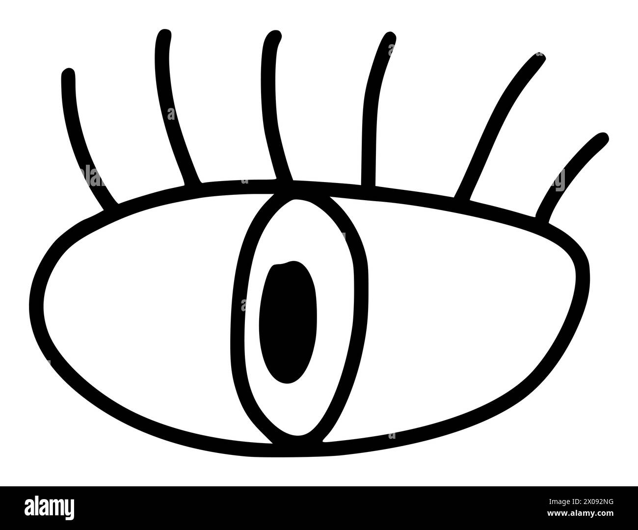 Hand drawn eye icon in simple doodle style logo. Open black eye with lines. Monochrome design Stock Vector