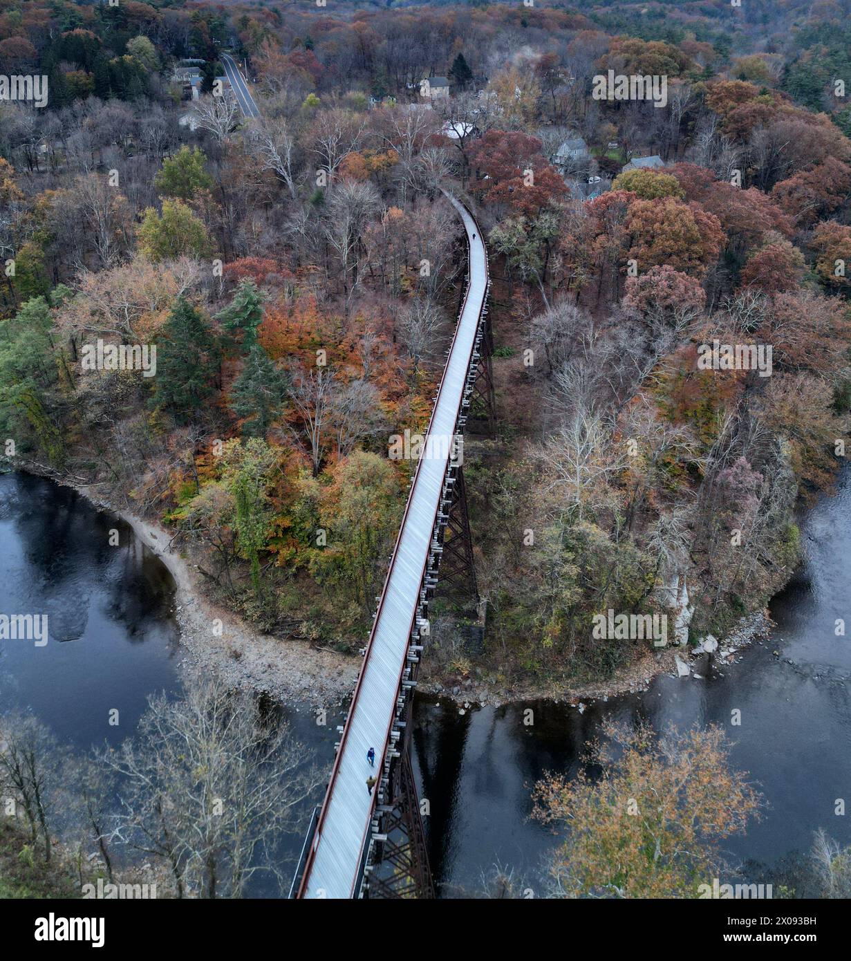 view of rosendale trestle passing over rondout creek at dusk (sunset ...