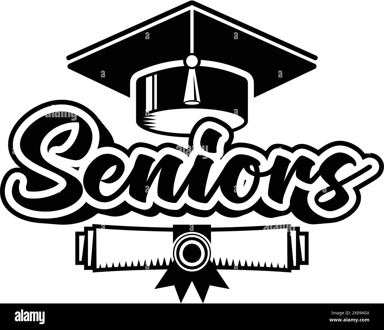 Senior Class logo for greeting, invitation card. Text for graduation design, congratulation event, T-shirt, party, high school or college graduate. Ve Stock Vector