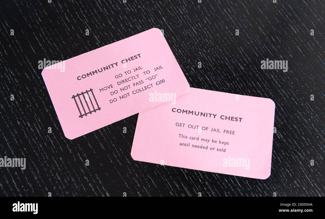 Monopoly Community Chest Go To Jail and Get Out of Jail Free cards