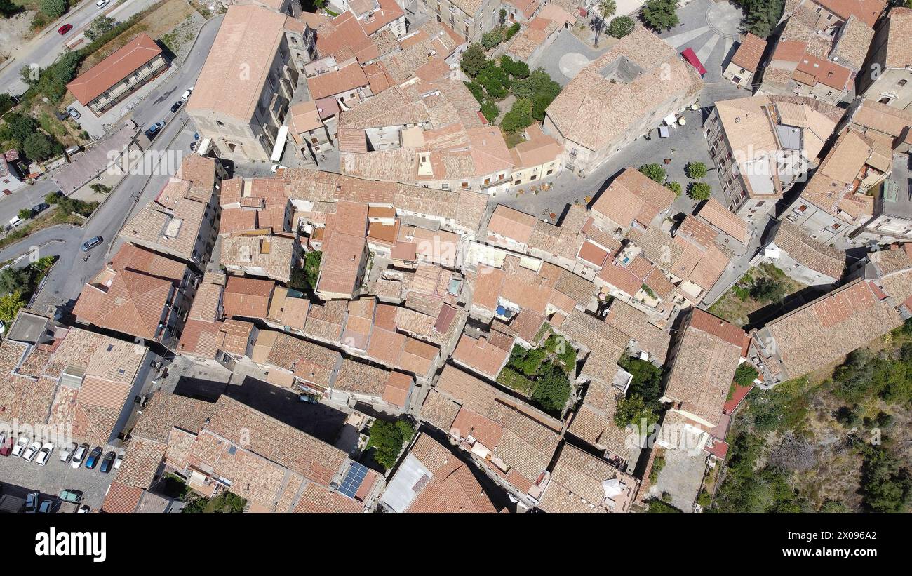 Scenic aerial view of Fiumefreddo Bruzio, picturesque town on the Thyrrenean coast in Province of Cosenza, Italy Stock Photo