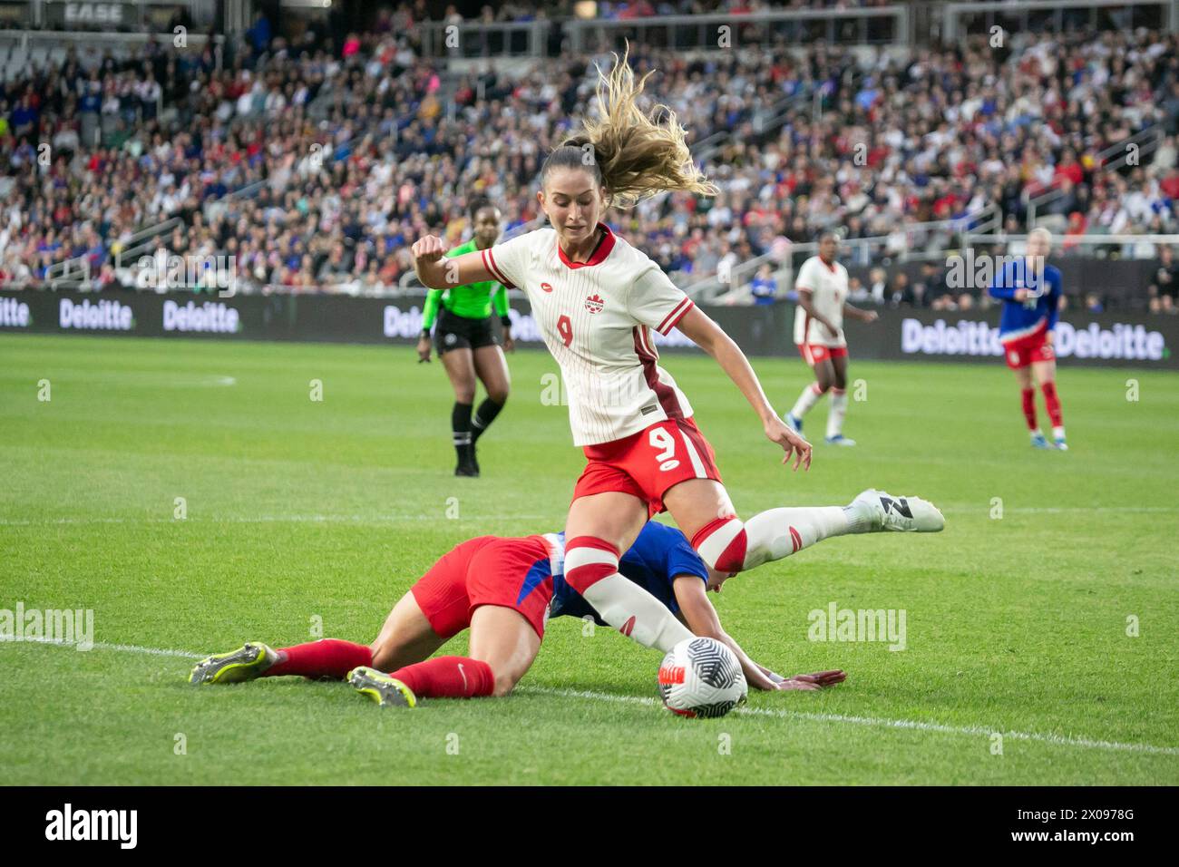Columbus, Ohio, USA. 9th April, 2024. Canada forward Jordyn Huitema 9