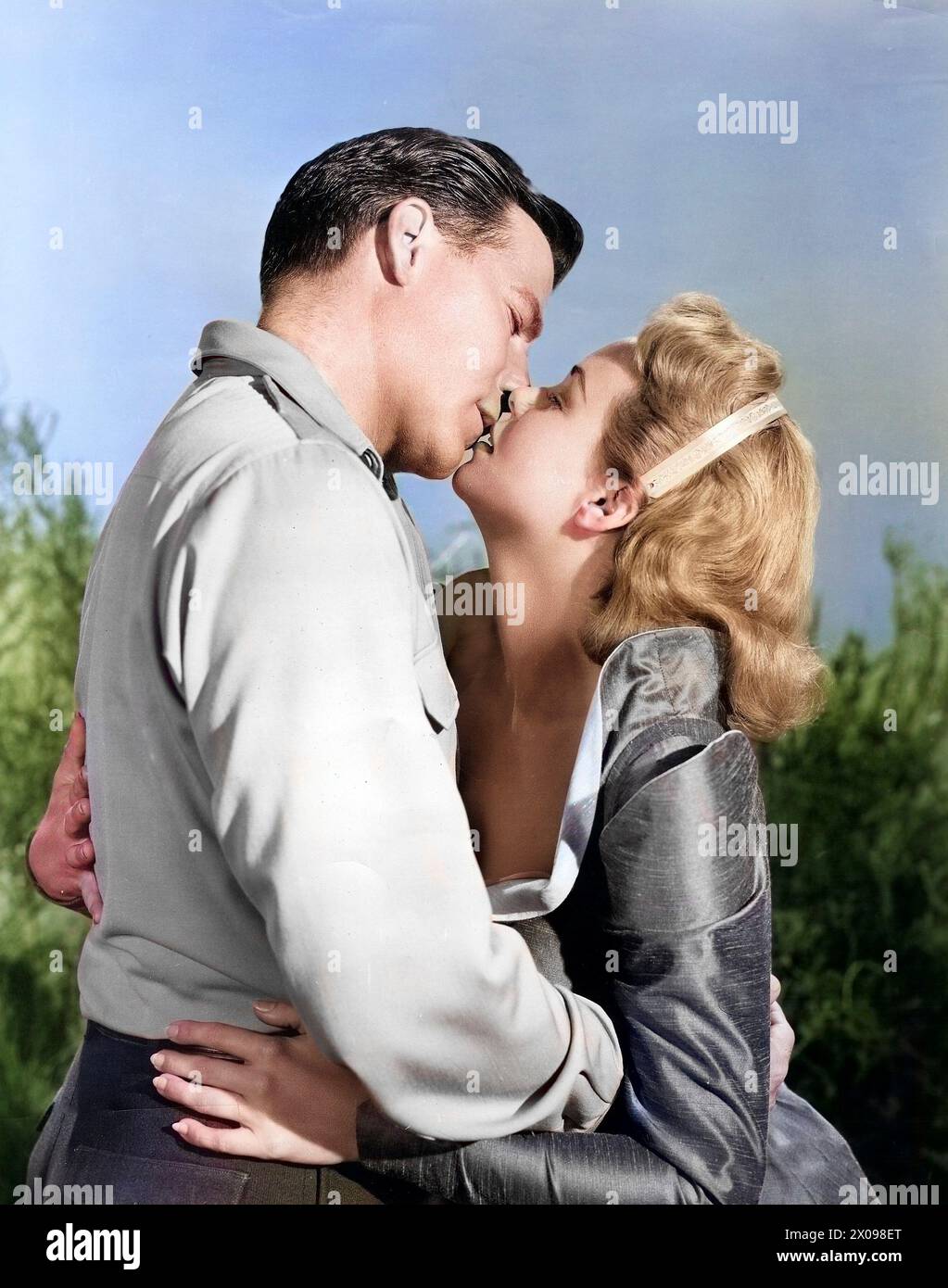 Hugh Marlowe, Nancy Gates, on-set of the film, 'World Without End', Allied Artists, 1956 Stock Photo