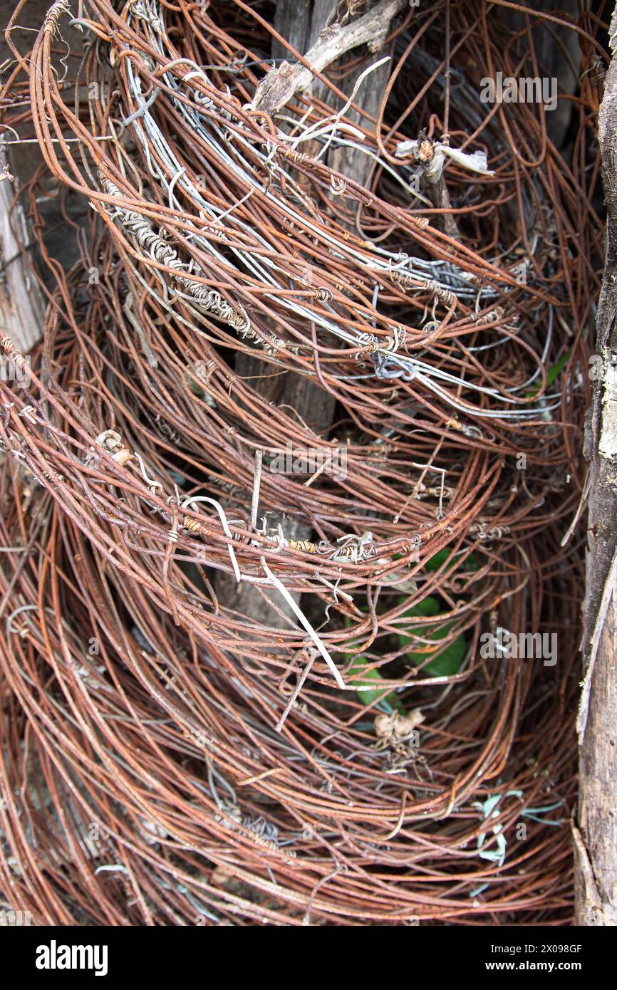 Old Coiled And Rusty Wires, Disused Material, Dismissals. Close Up 