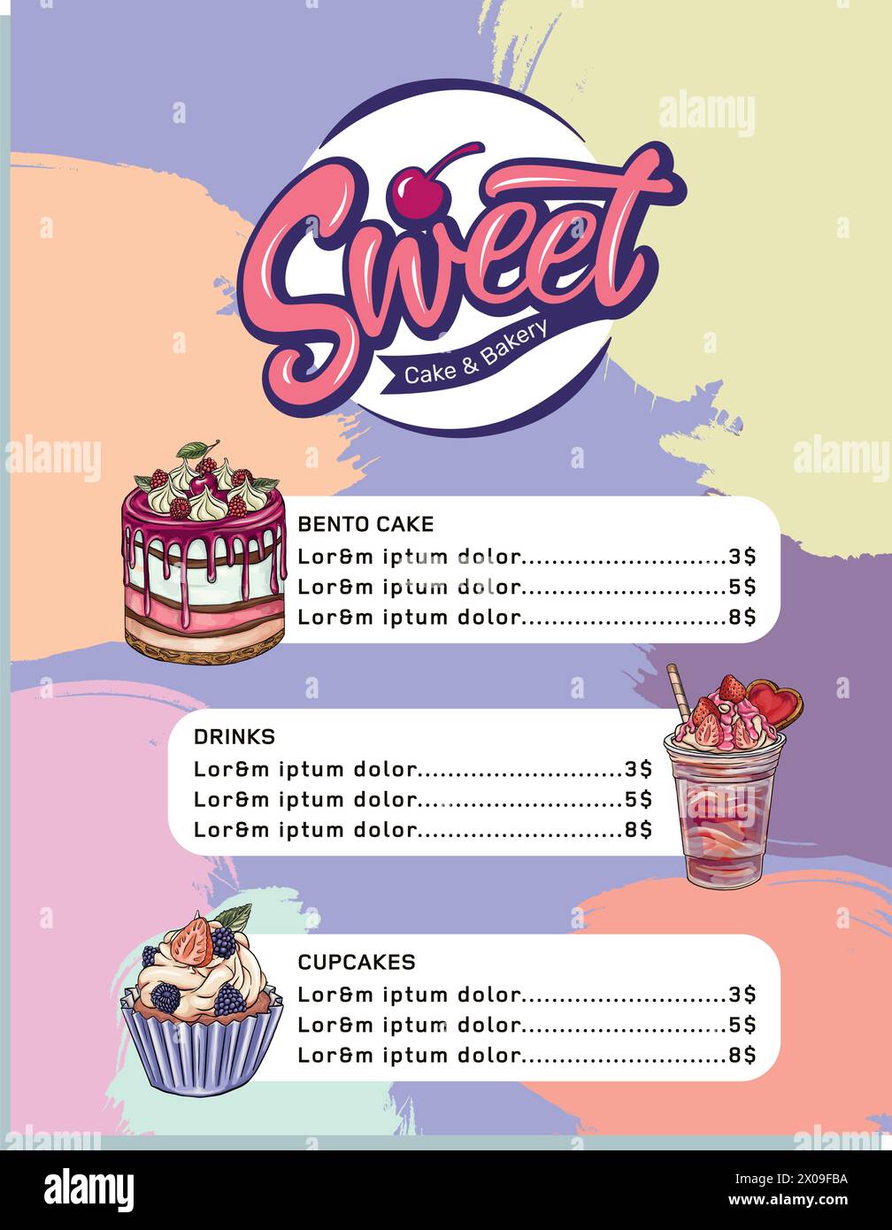 Menu dessert vector cafe design sweet food template chocolate cupcake ...