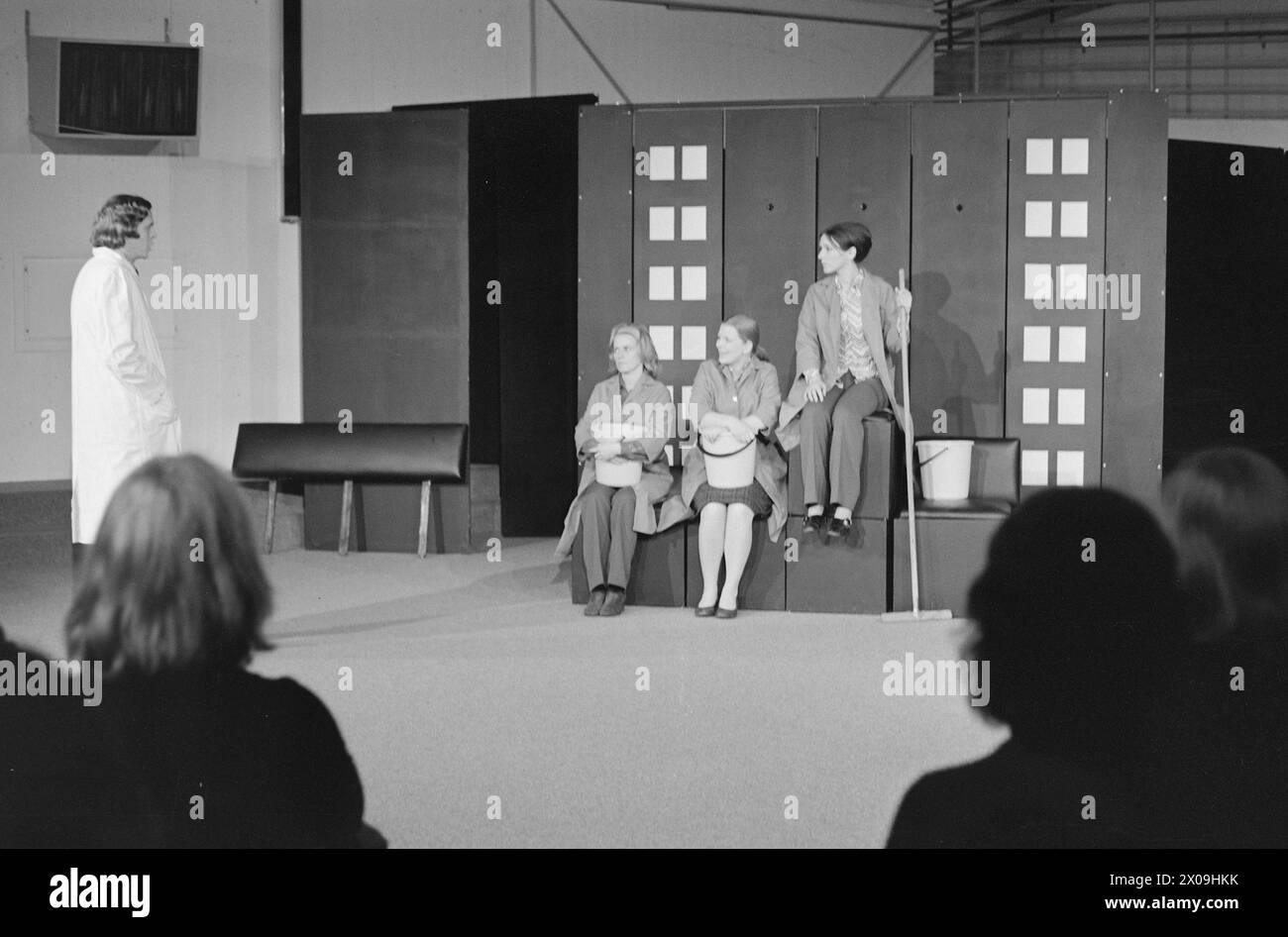 Current 04 - 4 - 1974: A game about womenThe National Theater has staged an outreach play, 'Jenteloven'. The background of the play is unwritten laws that many women have lived with. 'Jenteloven' is a game about women and also about the game society plays with them. The play was created as a collaboration between Gunnar Alme, Eilif Armand, Frøydis Armand, Anja Breien, Åsmund Feidje, Sigurd Haugen, Veslemøy Haslun, Kjell Kjær, Liv Køltzow, Truls Kwetzinsky, Lars Andreas Larsen, Finn Ludt, Katja Medbøe, Anne- Marie Ottersen and Margrethe Aaby.  Photo: Aage Storløkken / Aktuell / NTB ***PHOTO NOT Stock Photo