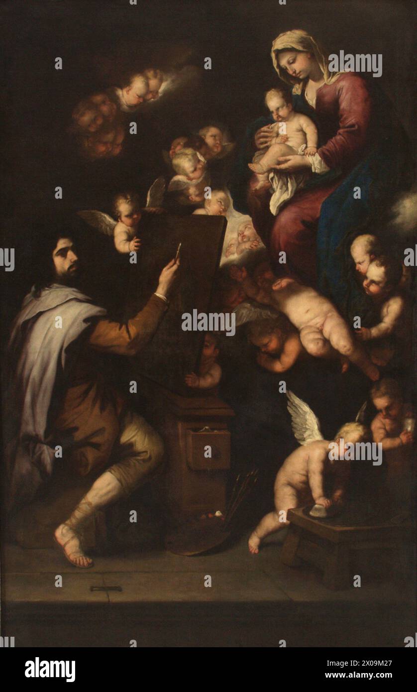 Saint Luke painting the Virgin  Luca Giordano Stock Photo