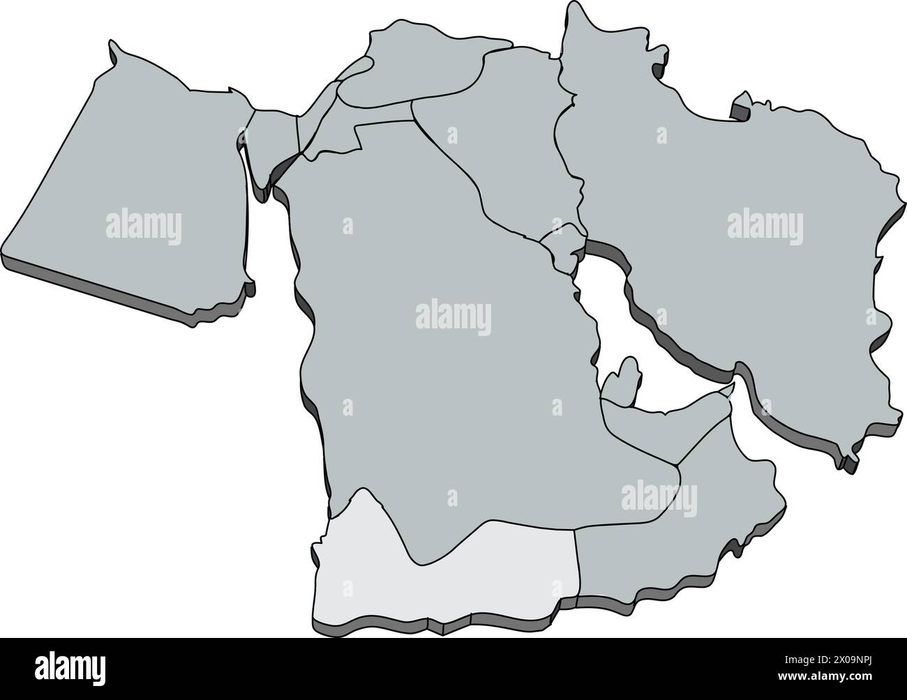 Silver map of YEMEN inside dark gray map of the Middle East Stock Vector