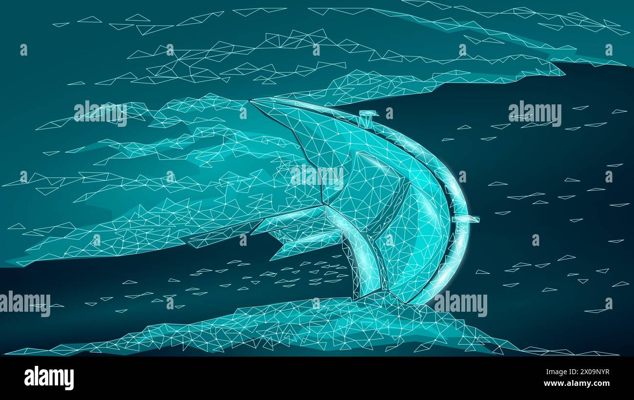 River dam hydro power energy source. Low poly 3D water dam green energy