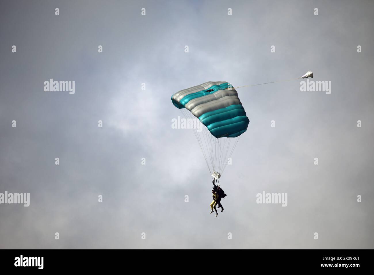 Tandem Parachuting for charity fundraising Stock Photo