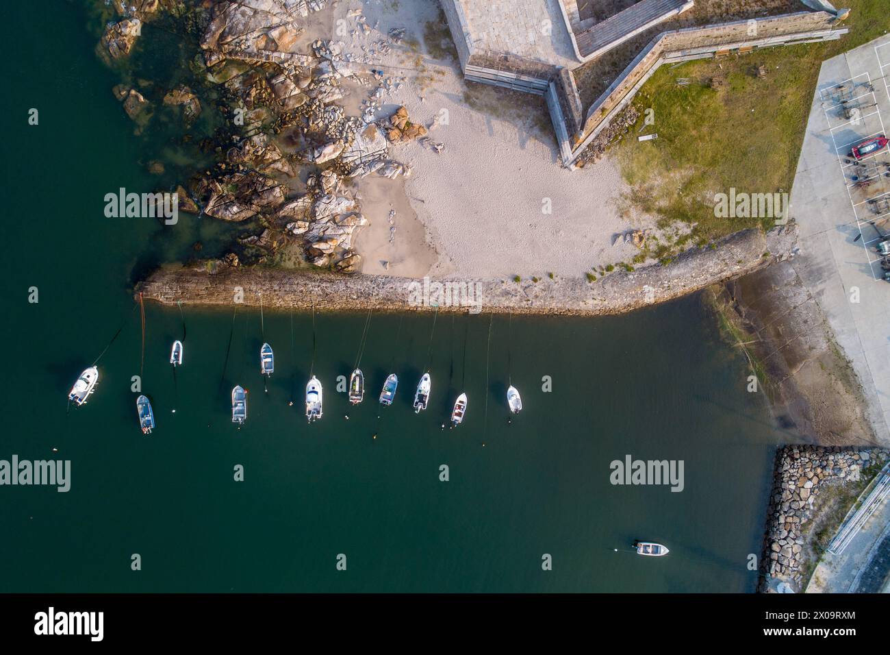 drone aerial top view of Vila Praia de Ancora fishing port. Viana do Castelo, North of Portugal Stock Photo