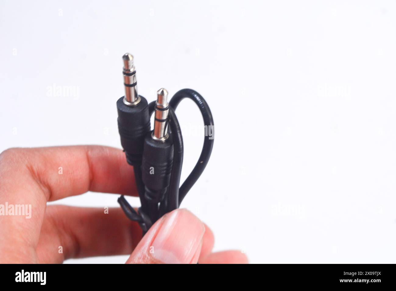 Close up audio jacks cable plugged into mixer console. XLR audio cable Stock Photo