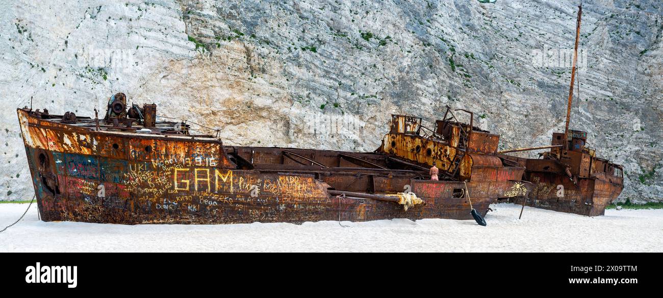 Navagio beach shipwreck, Zakynthos, Greece Stock Photo