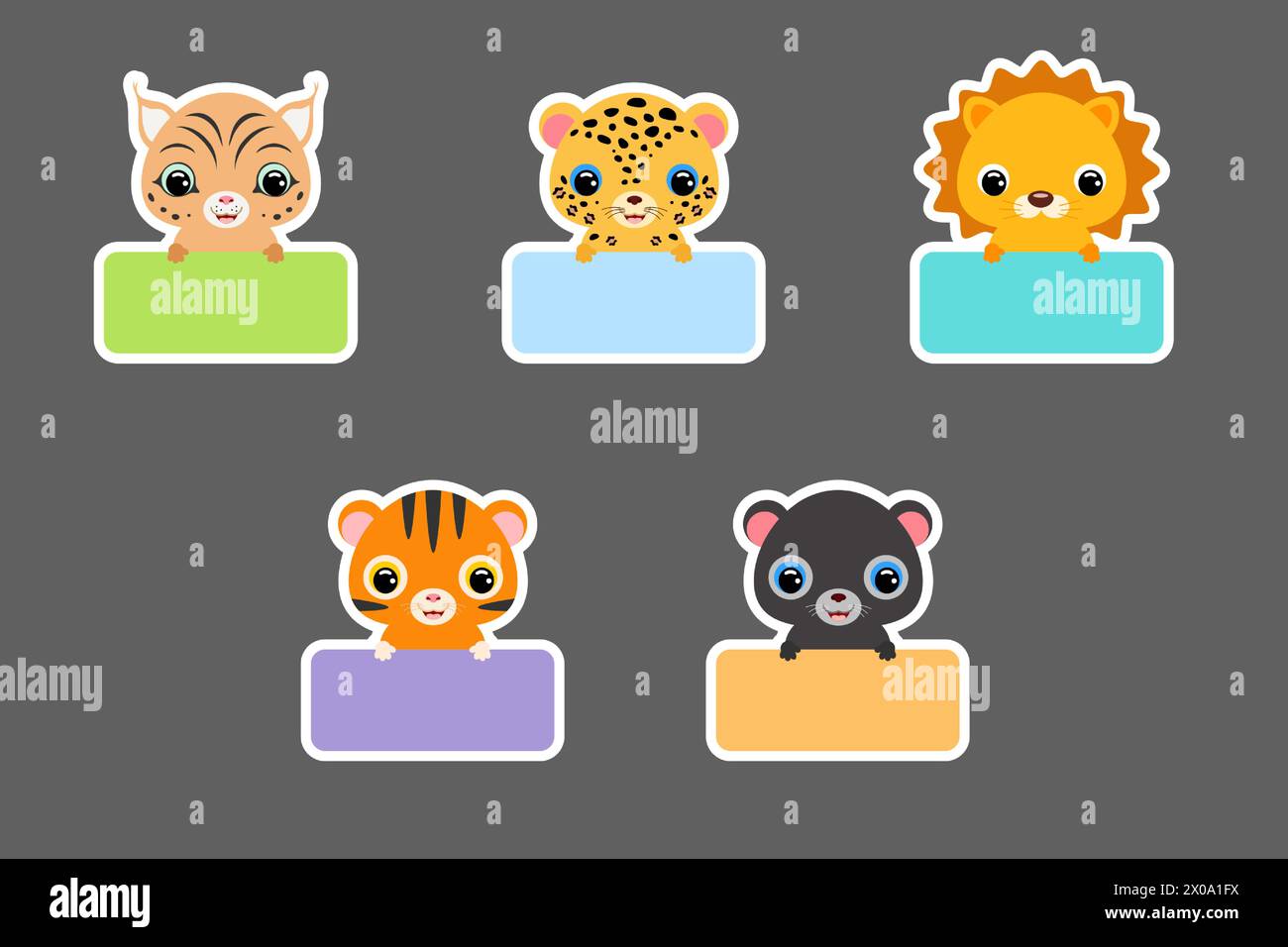 Sticky labels set for baby name. Cute cartoon animals shaped notepads