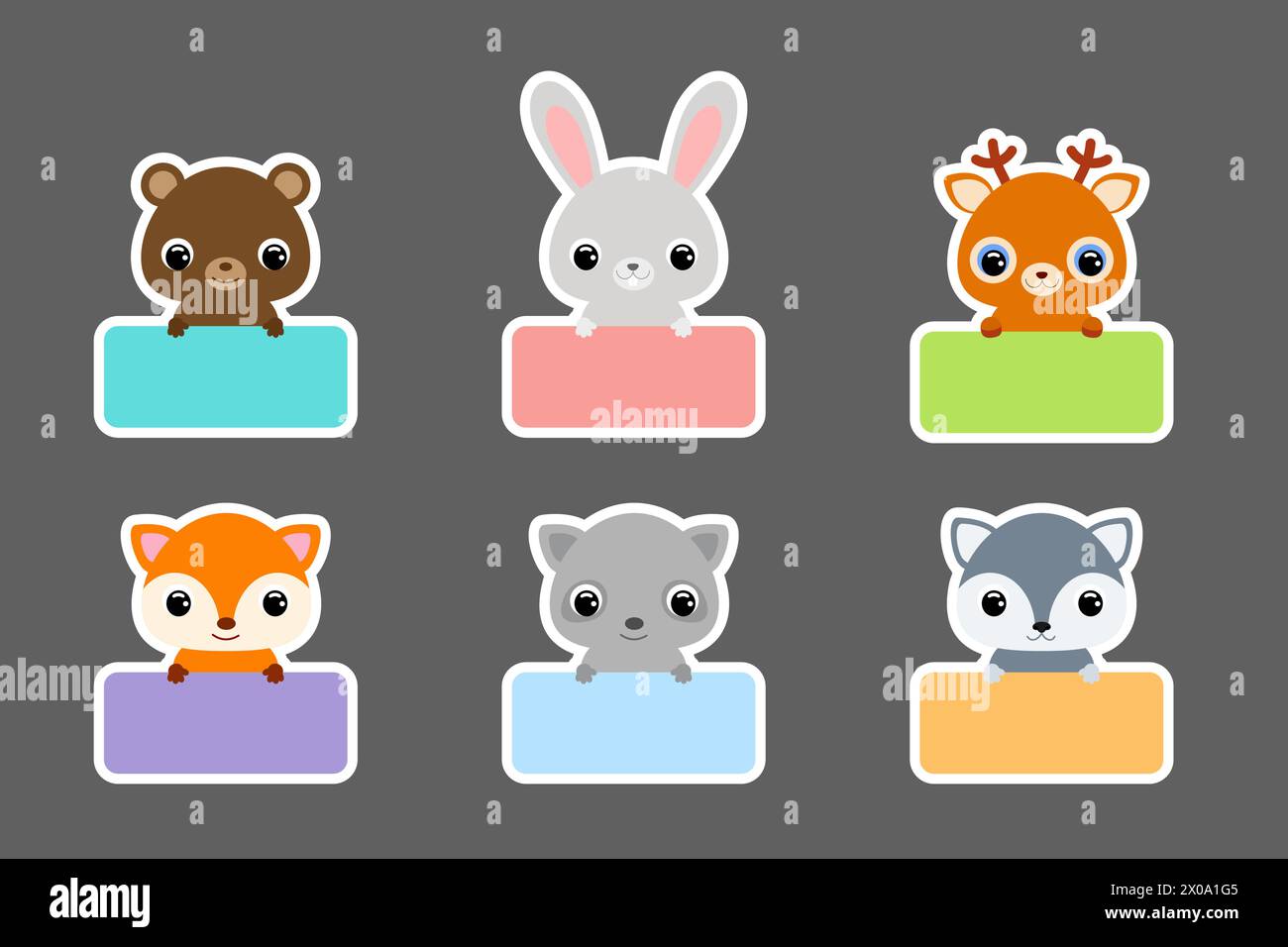 Sticky labels set for baby name. Cute cartoon animals shaped notepads