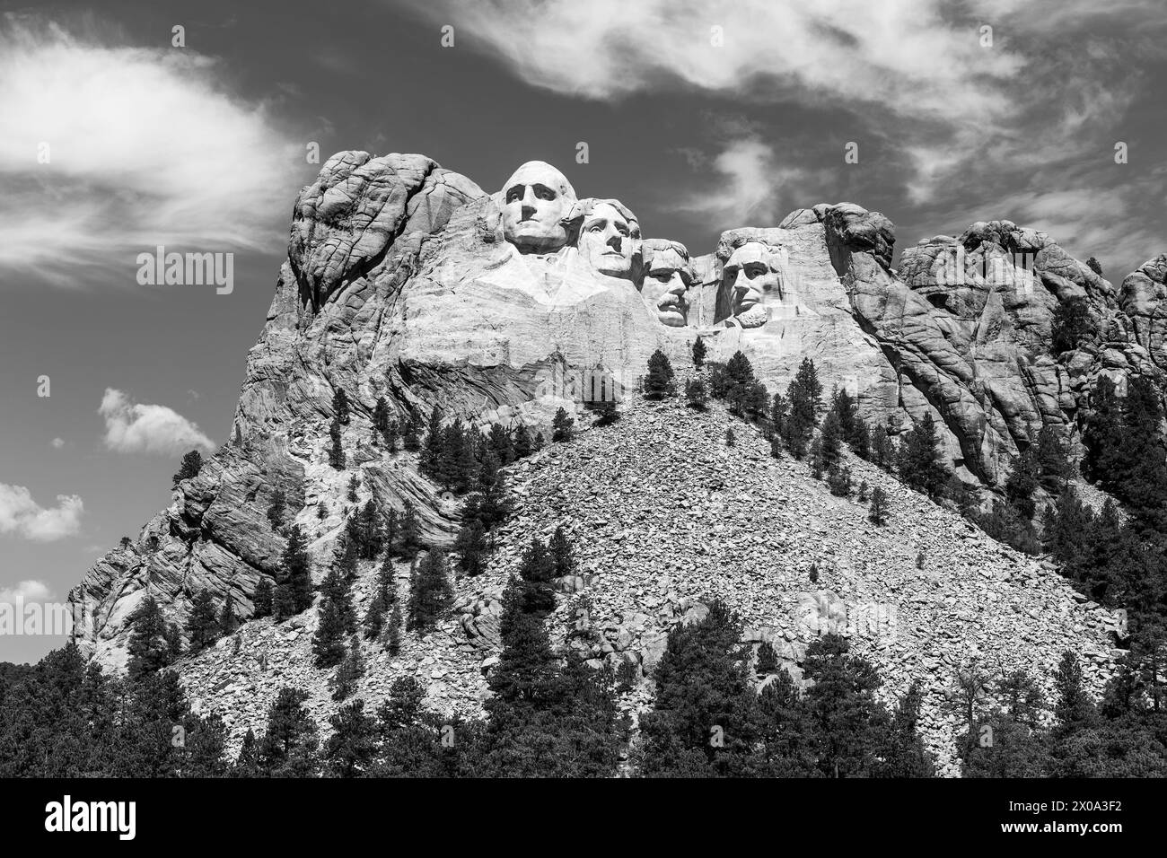 Mount Rushmore national monument in black and white, Rapid City, South Dakota, United States of America, USA. Stock Photo