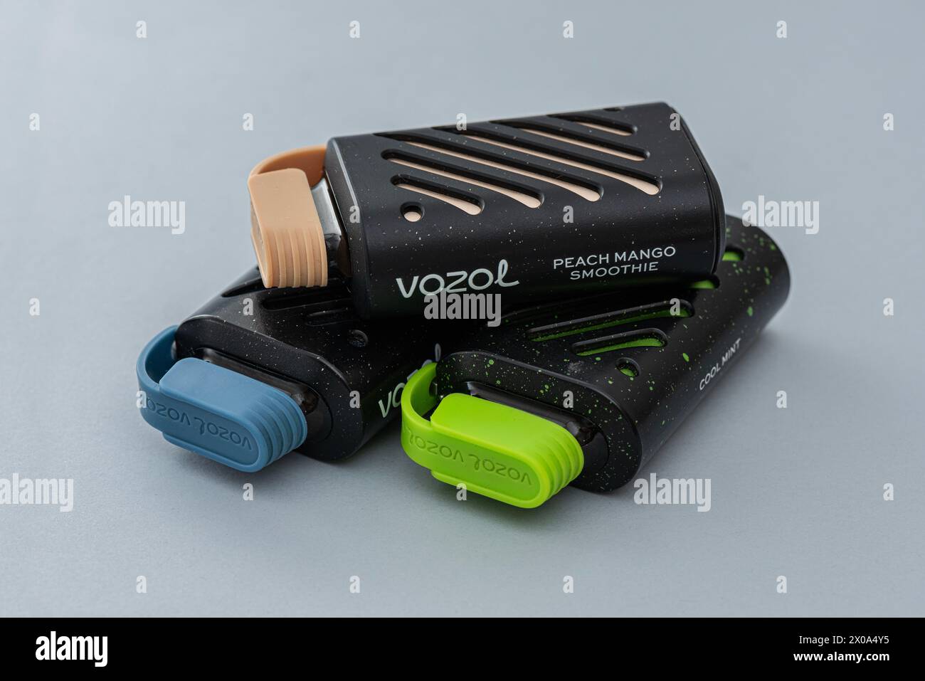 ISTANBUL, TURKEY - APRIL 9, 2024: Vozol electronic smoking. Vozol  Containing pre-filled e-liquid with 5% nicotine strength, vozol is one of  the dispos Stock Photo