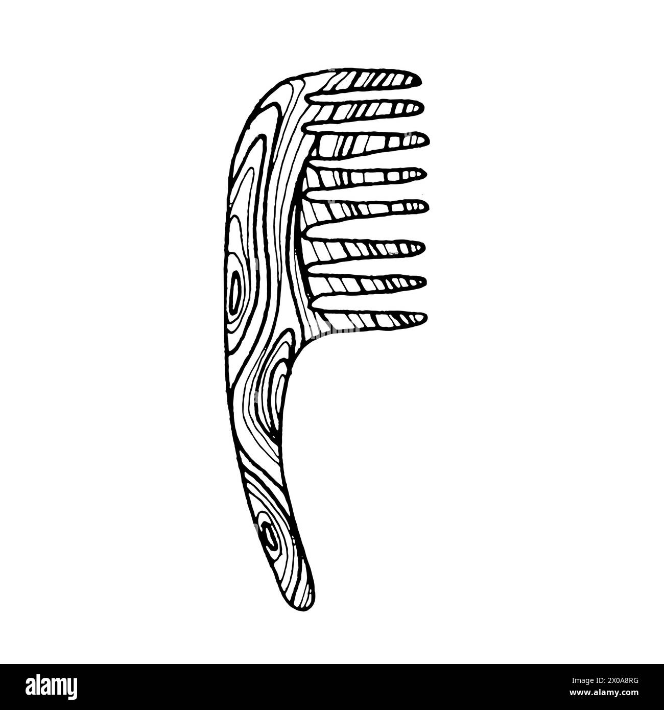 Eco-friendly wooden hair comb isolated on white background. handdrawn 