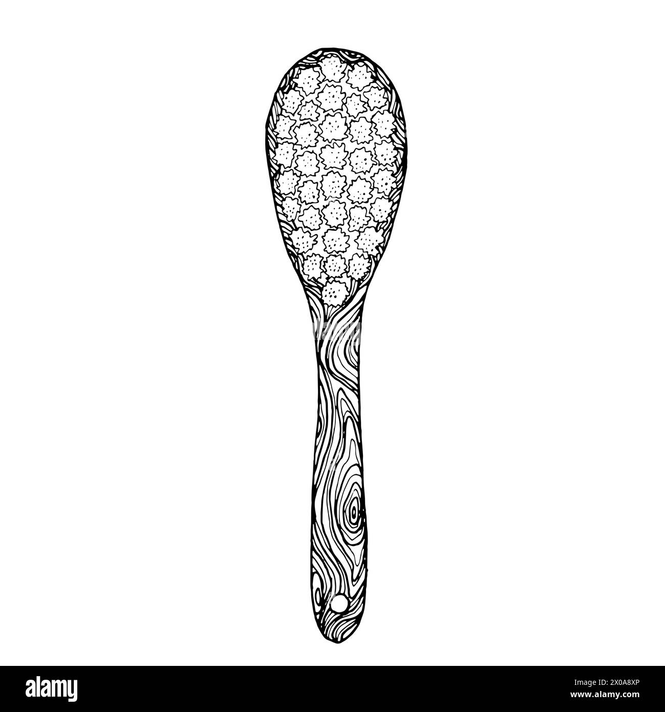 Handdrawn doodle wooden massage brush for body care and skin health. Natural organic Zero waste concept. Isolated on the white background Stock Vector