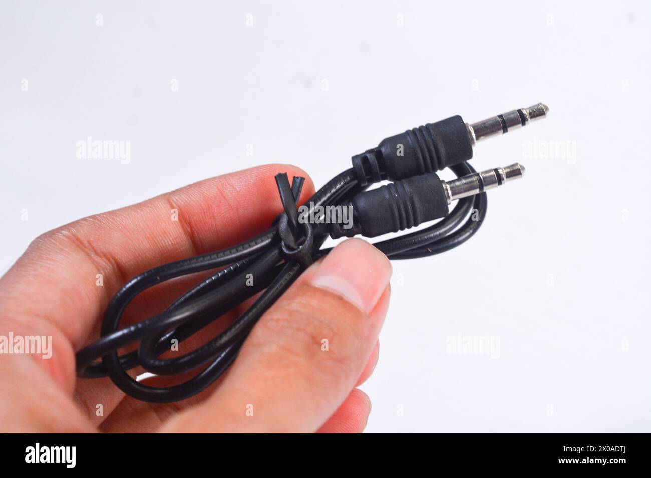 Close up audio jacks cable plugged into mixer console. XLR audio cable Stock Photo