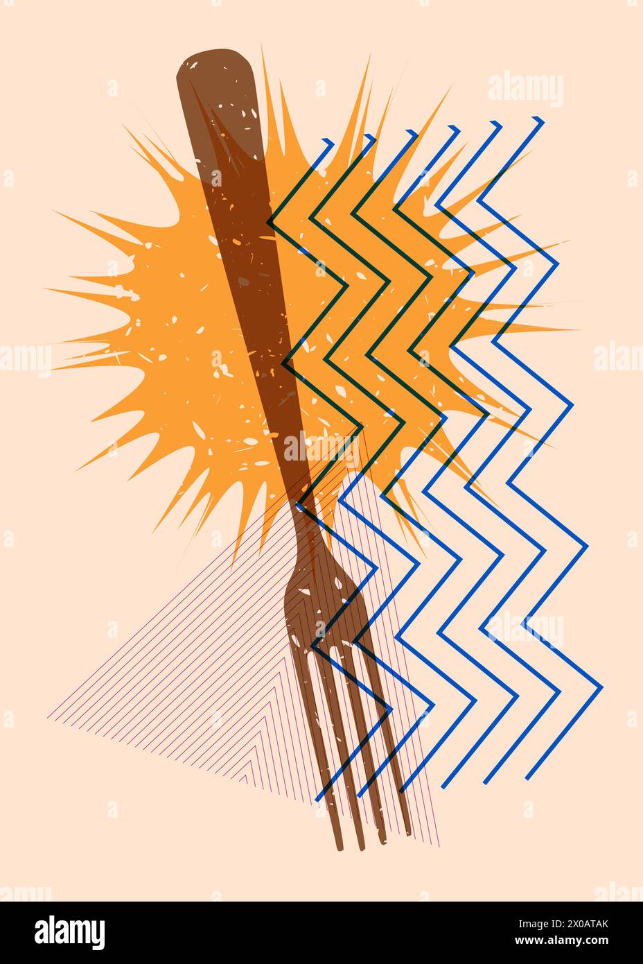 Risograph fork with geometric shapes. Objects in trendy riso graph ...