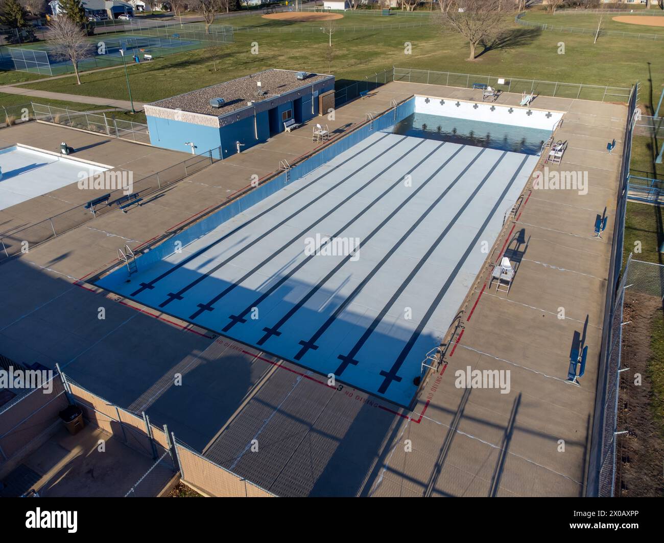 Drone view of an empty and drained winterized swimming pool Stock Photo ...