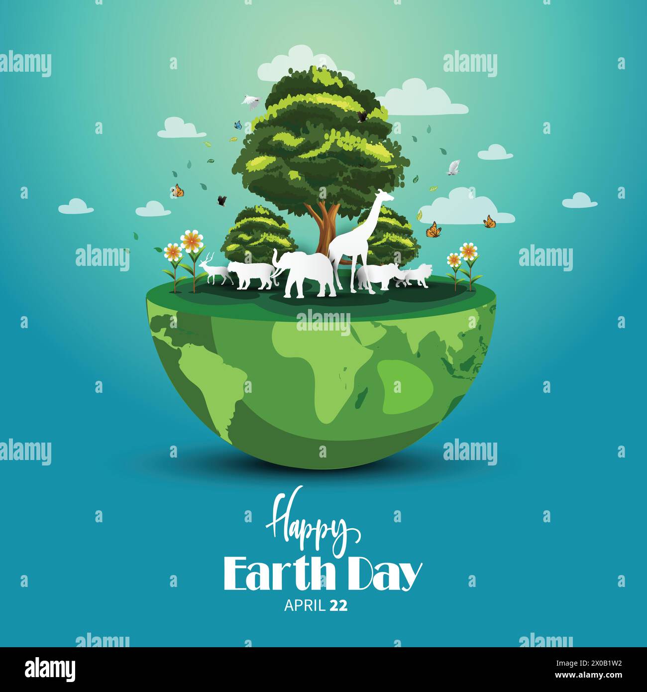 Animals in forest, Creative design world environment and earth day