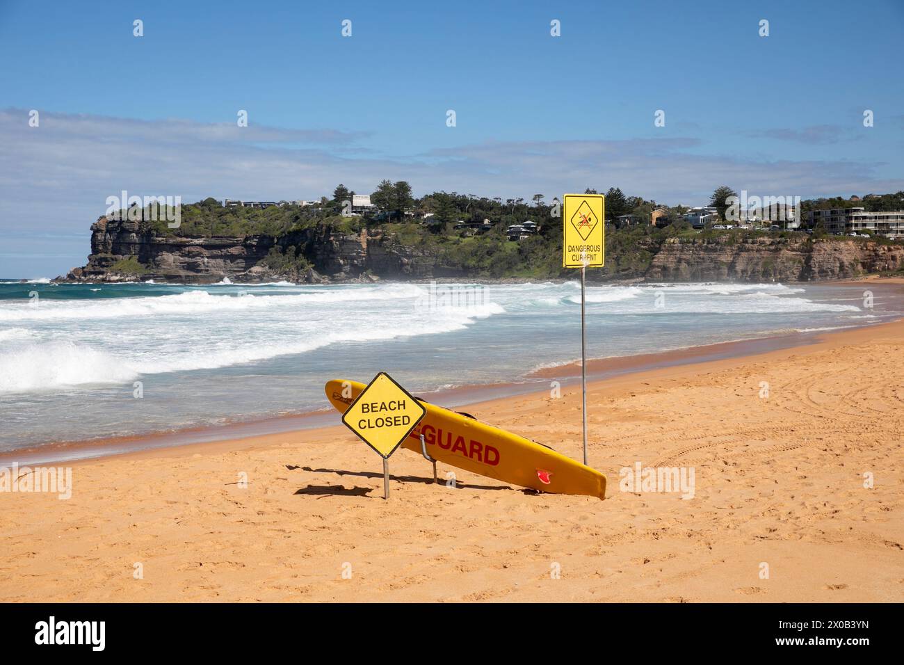 Avalon Beach is closed today due to dangerous surf and strong currents, a number of other east coast Sydney beaches are aslo closed, the dangerous surf and big swells follows the Black Noreaster storm which hit Sydney last week causing major flooding and evacuations in some areas, Thursday 11th April 2024. Credit Martin Berry@alalmy live news Stock Photo