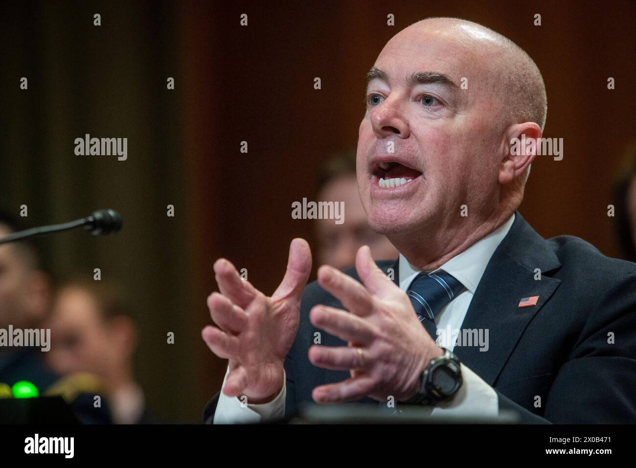 United States Secretary of Homeland Security Alejandro Mayorkas appears