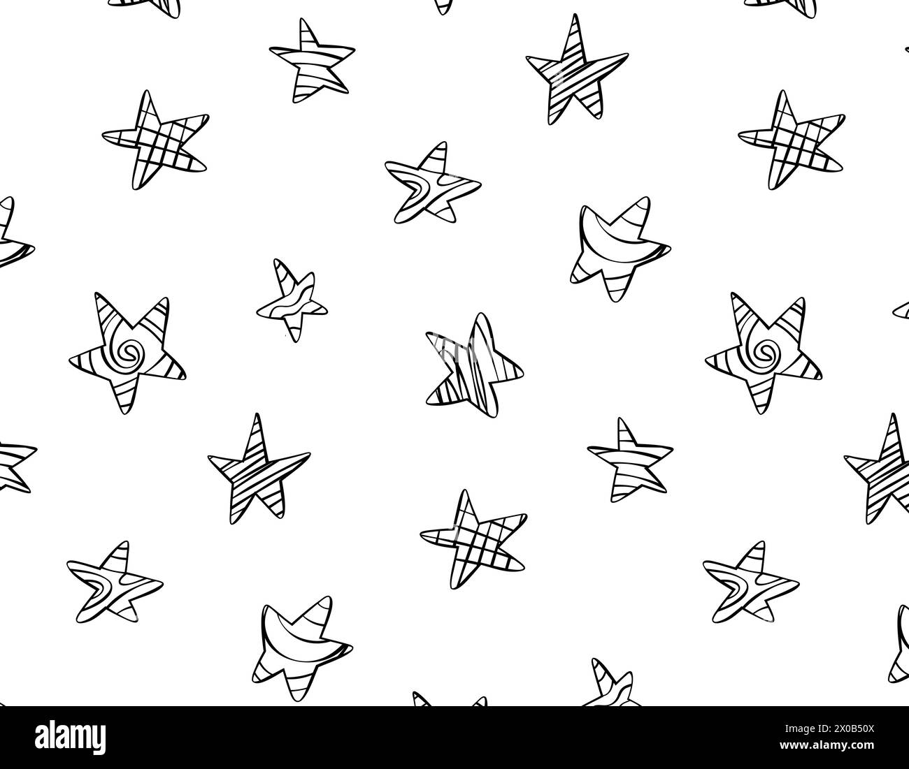 Seamless abstract pattern with black hand drawn shabby stars on white ...