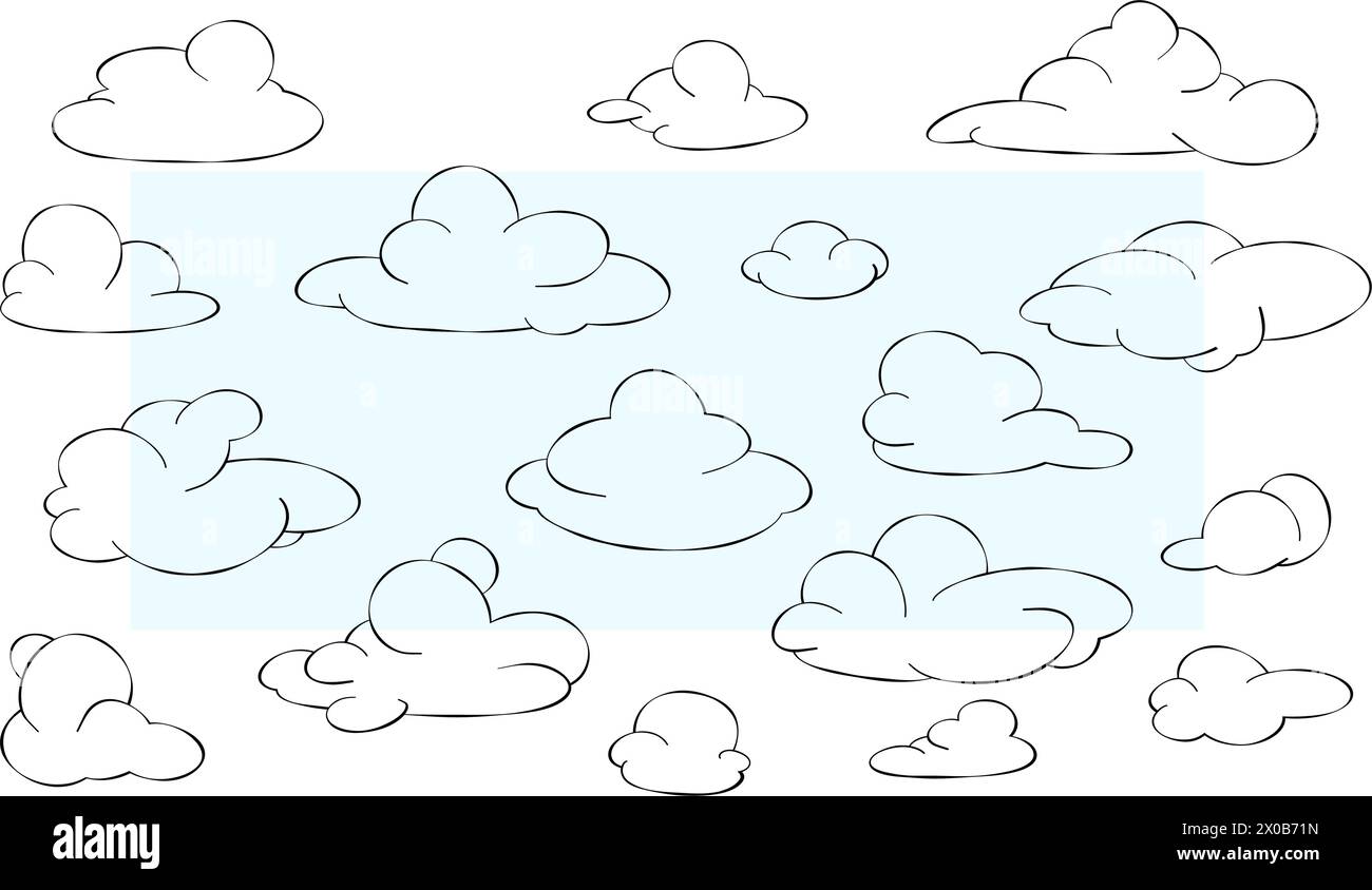 Set of clouds. Coloring book. Vector illustration of a line of clouds ...