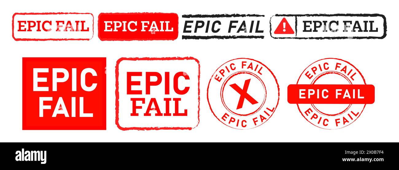 epic fail rectangle square and circle red stamp label sticker seal badge concept Stock Vector