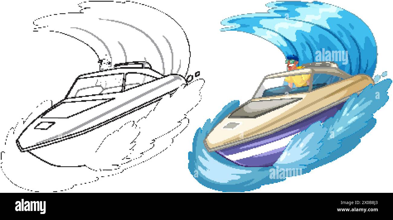 Vector illustration of a speedboat riding ocean waves Stock Vector ...