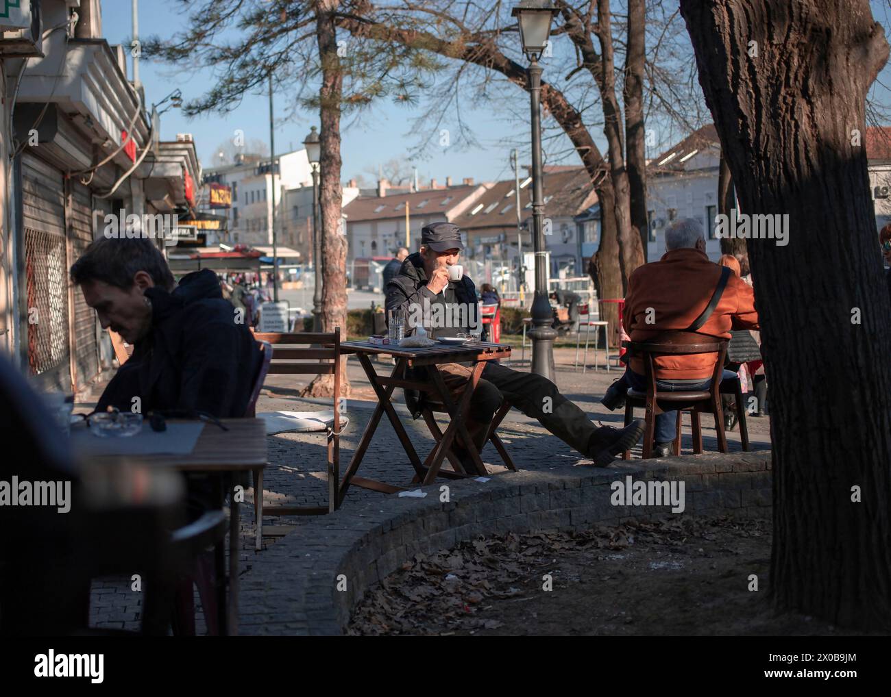 Belgrade, Serbia, Feb 17, 2024: View of a local pub with guests in Zemun Stock Photo