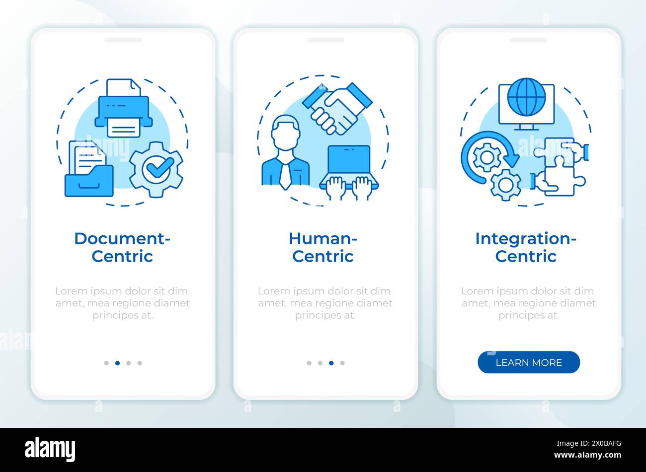 Centric BPM systems blue onboarding mobile app screen Stock Vector