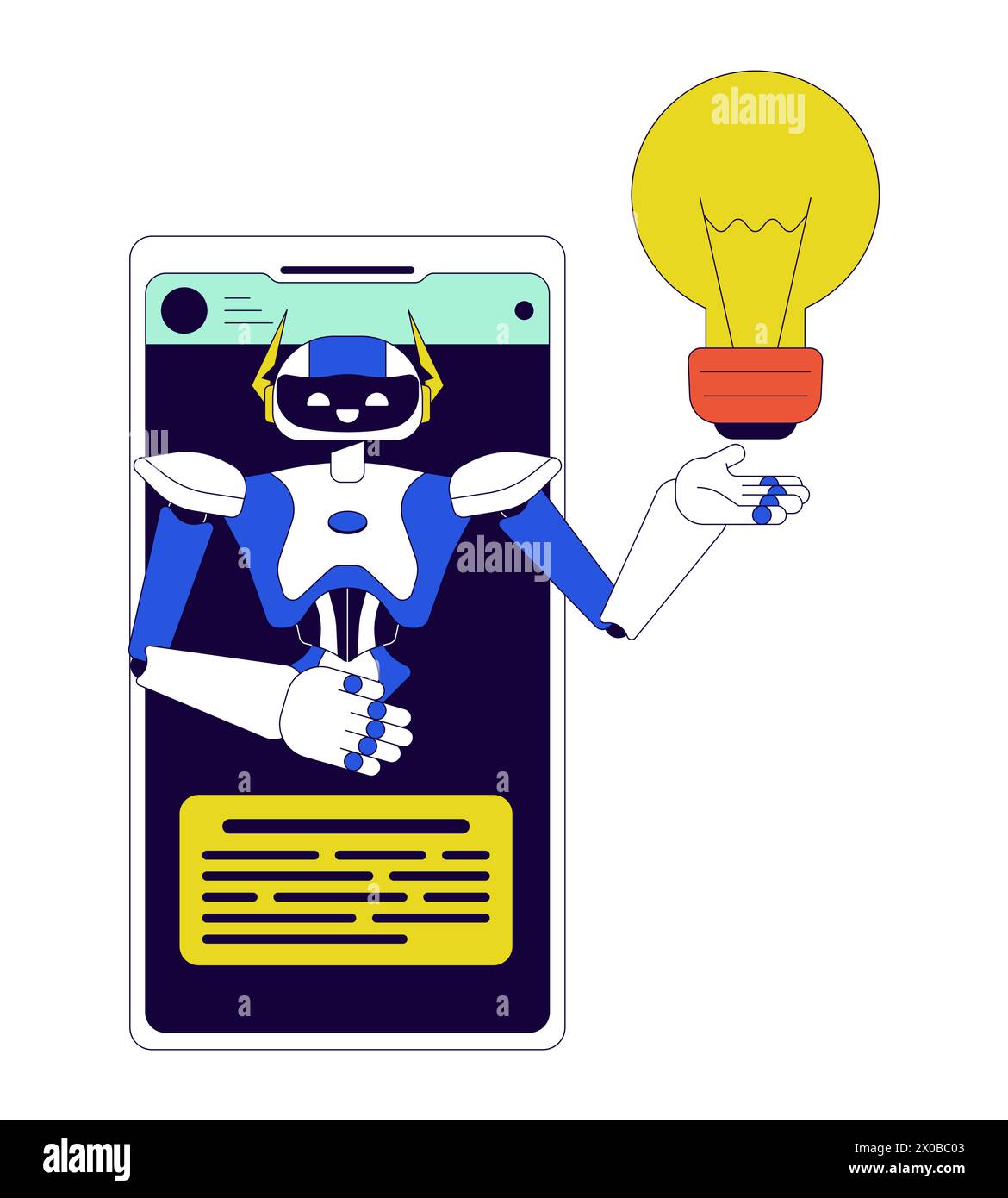 AI assistant cellphone 2D linear cartoon object Stock Vector