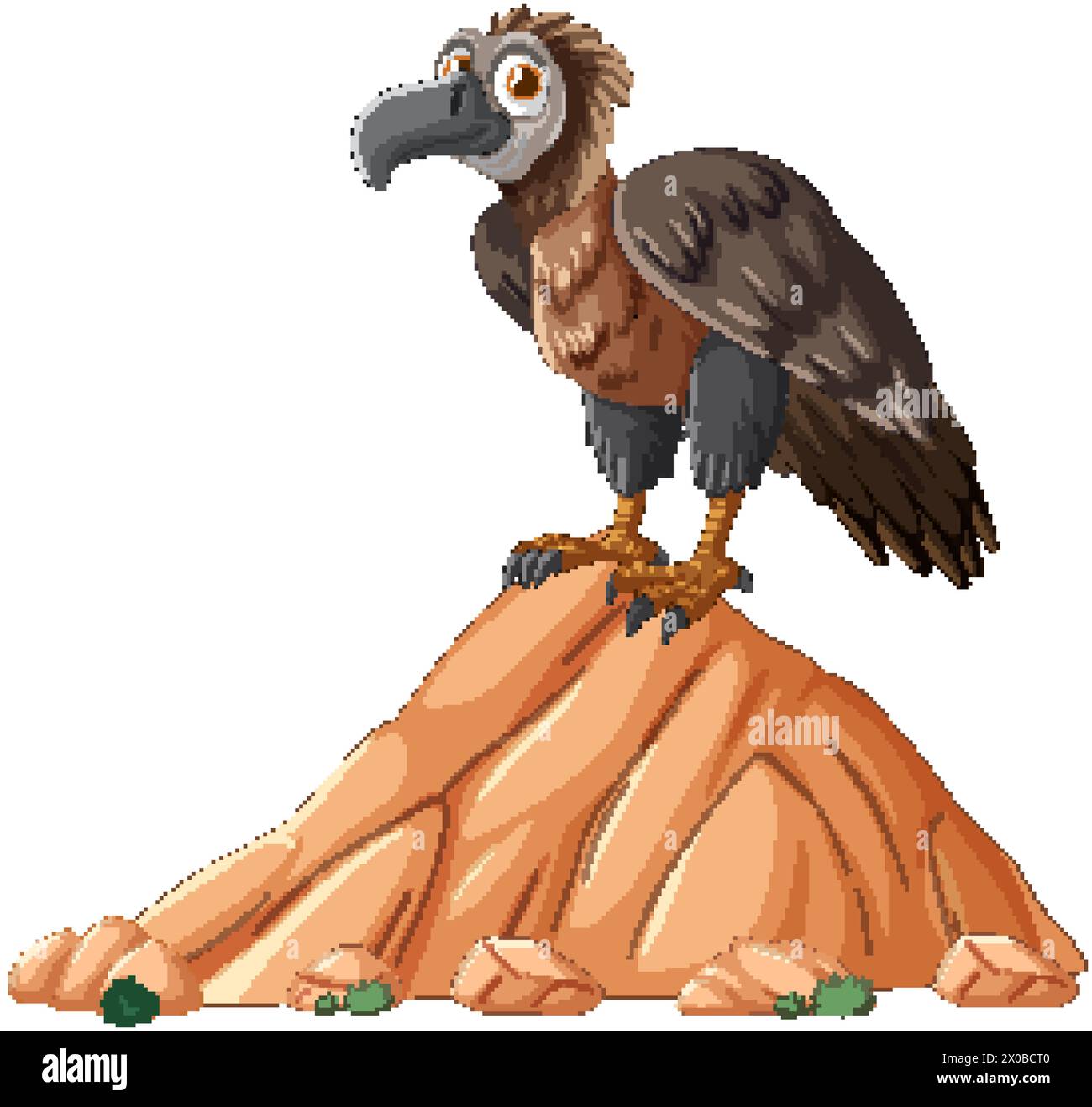 Cartoon vulture standing atop a desert rock. Stock Vector