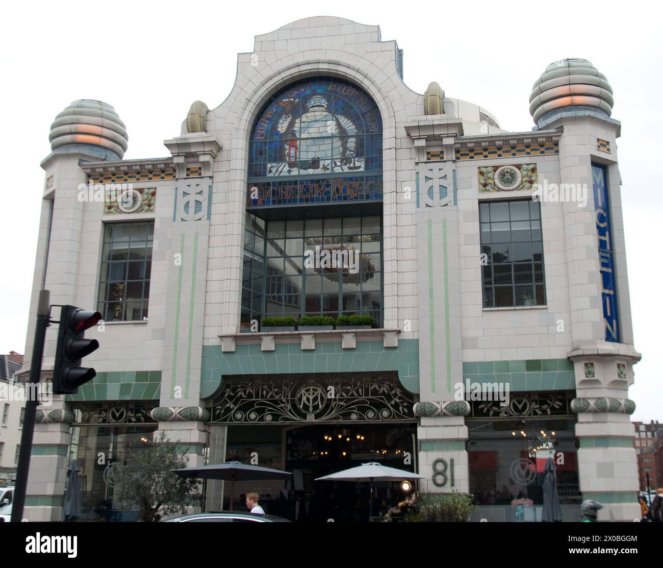 Bibendum, commonly referred to in English as the Michelin Man or Michelin Tire Man, Kensington and Chelsea, London, United Kingdom. Stock Photo